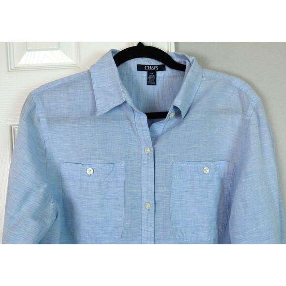 CHAPS Ralph Lauren LINEN Cotton Button Down Collar Shirt Mens Light Blue Large - Picture 2 of 6
